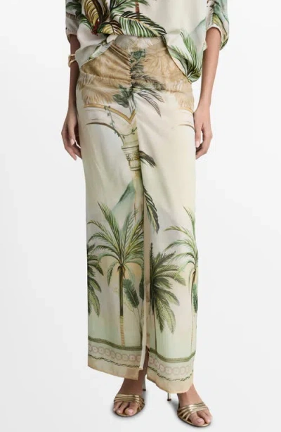 Mango Tropical Print Front Slit Skirt In Ecru