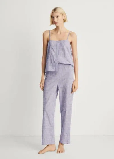 Mango Trousers Cotton Striped Woven Seersucker Lilac