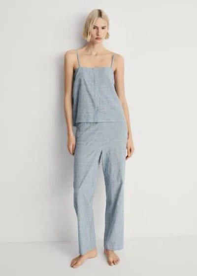 Mango Trousers Cotton Striped Woven Seersucker Mint Green