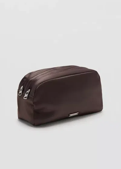 Mango Satiny Toiletry Bag With Double Pocket In Chocolate