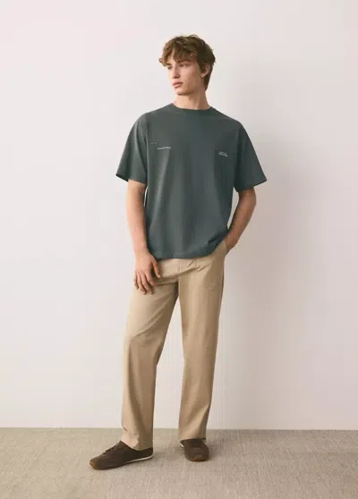 Mango T-shirt 100% Coton Brodé In Vert Foncé