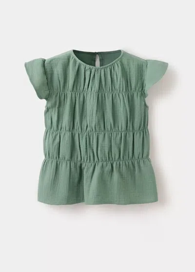 Mango Kids' T-shirt 100 % Coton Froncé In Vert