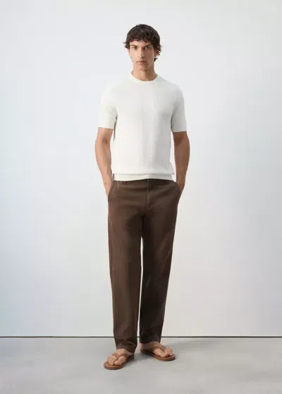 Mango Waffle Knit T-shirt In White