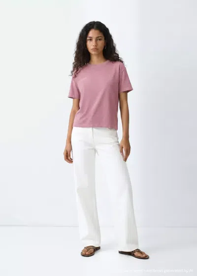Mango T-shirt 100 % Coton Motif In Pink