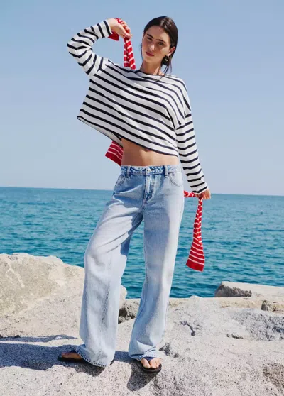 Mango T-shirt 100 % Coton Rayures In Bleu Marine