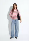Mango T-shirt 100 % Coton Rayures In Red