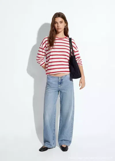 Mango T-shirt 100 % Coton Rayures In Red