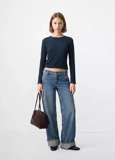 Mango T-shirt À Manches Longues Avec Boutons Décoratifs In Bleu Marine