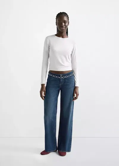 Mango T-shirt À Manches Longues Avec Boutons Décoratifs In Gris Chiné Clair