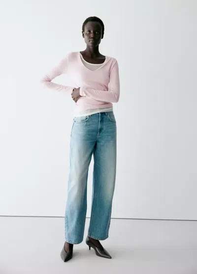 Mango T-shirt Ajusté À Col En V In Rose