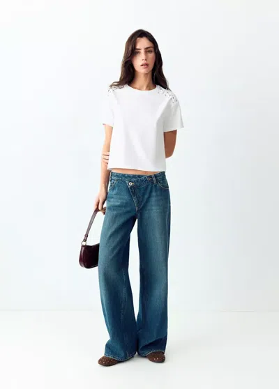 Mango T-shirt Ajusté À Lacets Croisés In Blanc Cassé