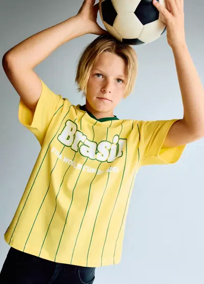 Mango Kids' T-shirt Brésil Football In Yellow