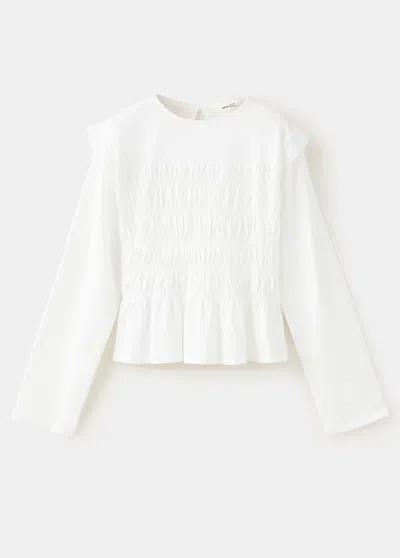 Mango Kids' T-shirt Cintré À Nid D'abeille In Blanc Cassé