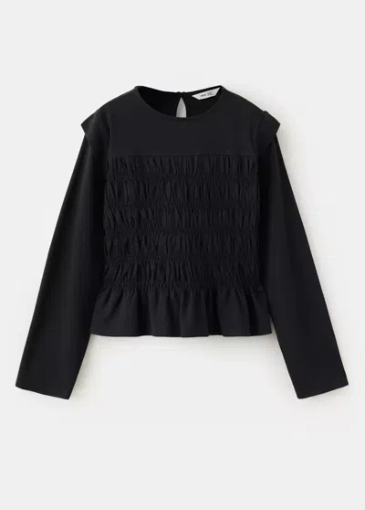 Mango Kids' T-shirt Cintré À Nid D'abeille In Noir