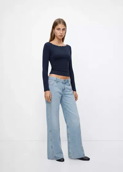 Mango T-shirt Col Bateau À Clous In Bleu Marine