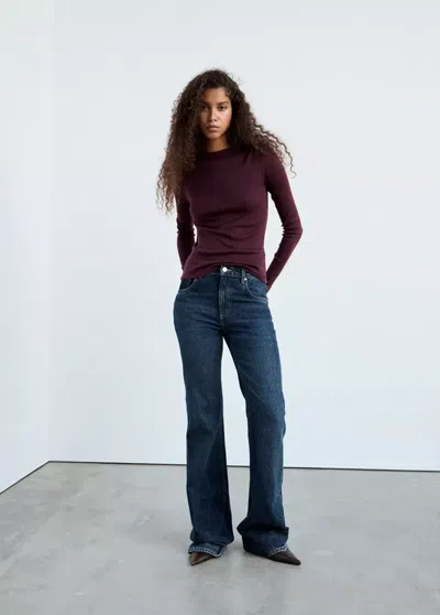 Mango T-shirt Col Bateau Manches Longues In Lie De Vin