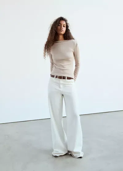 Mango T-shirt Col Bateau Manches Longues In Sable