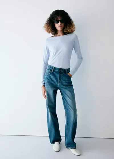 Mango T-shirt Col Bateau Uni In Bleu Ciel