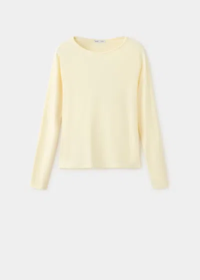 Mango T-shirt Col Bateau Uni In Yellow