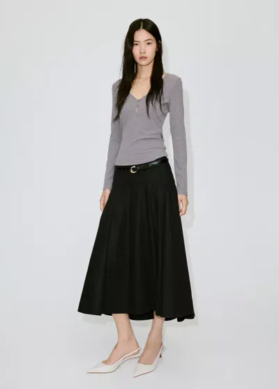 Mango T-shirt Col En V Côtelé In Gray