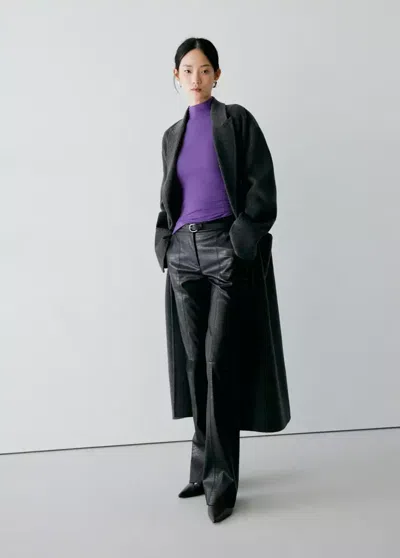 Mango T-shirt Côtelé Col Roulé In Lilas
