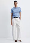 Mango T-shirt Coton À Rayures In Bleu