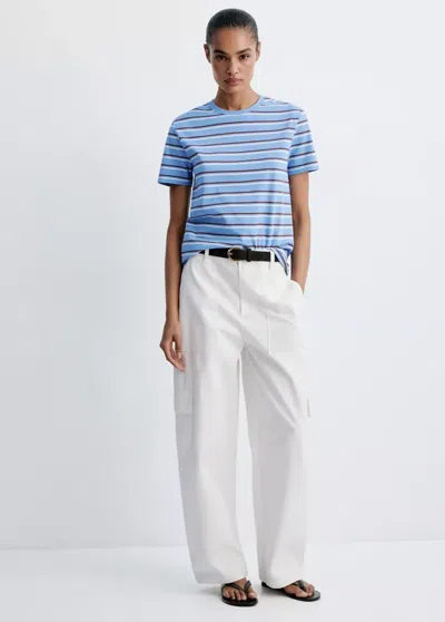 Mango T-shirt Coton À Rayures In Bleu