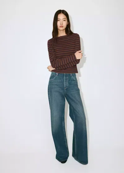 Mango T-shirt Coton À Rayures In Marron