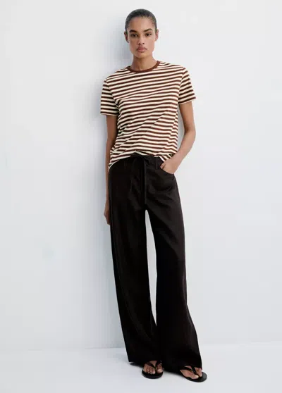 Mango T-shirt Coton À Rayures In Marron