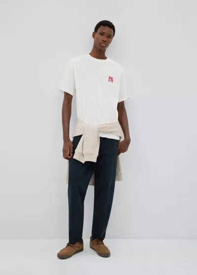 Mango T-shirt Coton Détail Imprimé In White