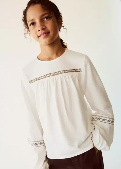 Mango Kids' T-shirt Coton Détails Brodés In Blanc Cassé