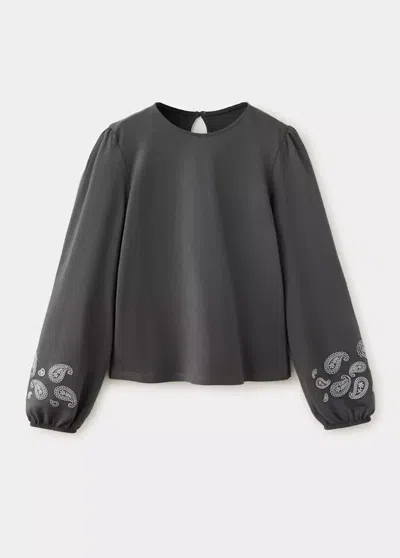 Mango Kids' T-shirt Coton Détails Brodés In Gray