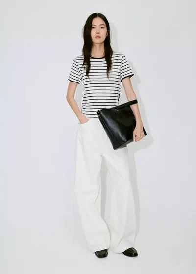 Mango T-shirt Coton Liserés Contrastants In Black