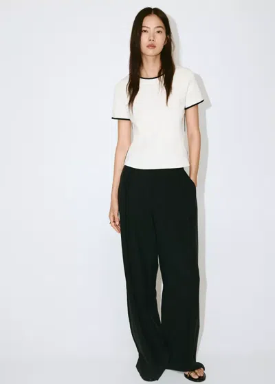 Mango T-shirt Coton Liserés Contrastants In Sand