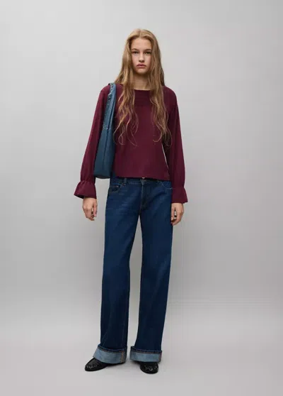 Mango T-shirt Coton Nid D'abeille In Bordeaux