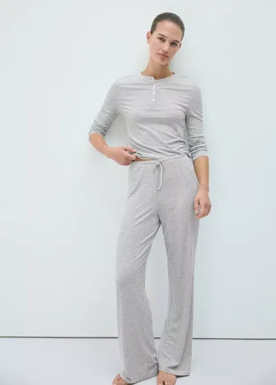 Mango T-shirt De Pyjama À Rayures Avec Boutons In Ivoire