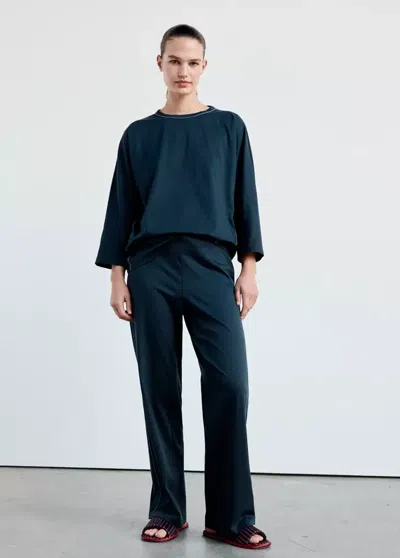 Mango T-shirt De Pyjama Avec Liseré Contrasté In Bleu Marine
