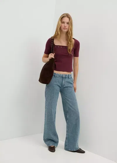 Mango T-shirt Détail Clous In Blue