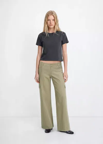 Mango T-shirt Détail Épaules In Gris Anthracite