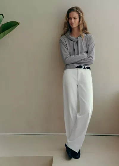 Mango T-shirt En Coton À Fines Rayures À Manches Longues In Gray