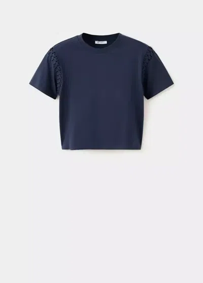 Mango T-shirt En Coton Détail Tressé In Blue