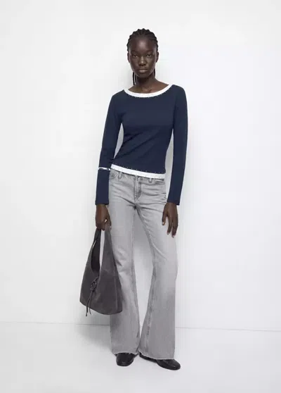 Mango T-shirt En Coton Effet « Double T-shirt » Avec Strass In Blue