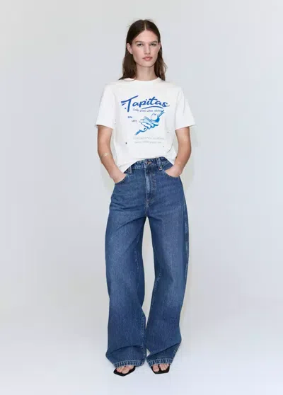 Mango T-shirt En Coton Imprimé In White