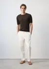 Mango T-shirt En Lin Et Lyocell Côtelé In Brown