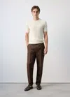 Mango Linen Blend Rib T-shirt In White