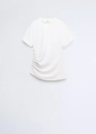 Mango T-shirt Froncé Coton In Blanc