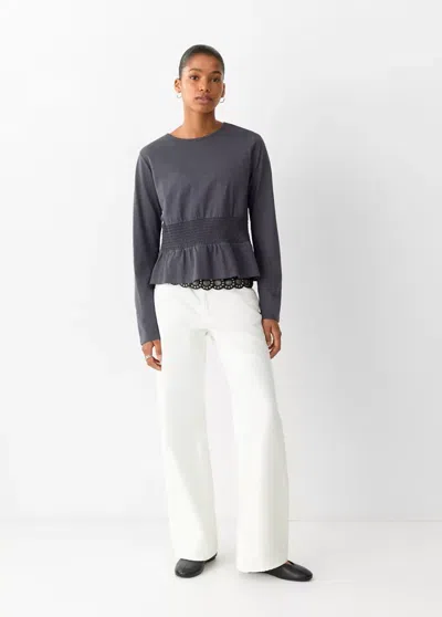 Mango T-shirt Froncé Coton In Gris Anthracite