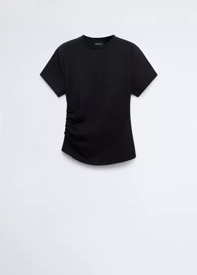 Mango T-shirt Froncé Coton In Noir