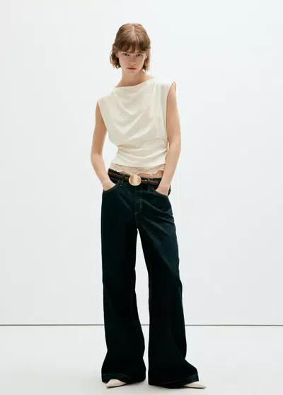 Mango T-shirt Lacy In Écru