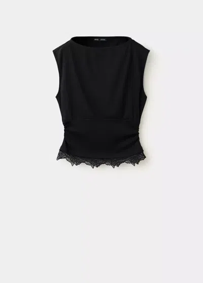 Mango T-shirt Lacy In Black